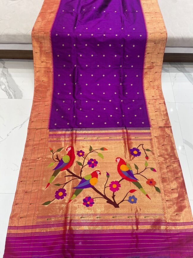 Pure handloom silk Tripal muniya paithani sarees