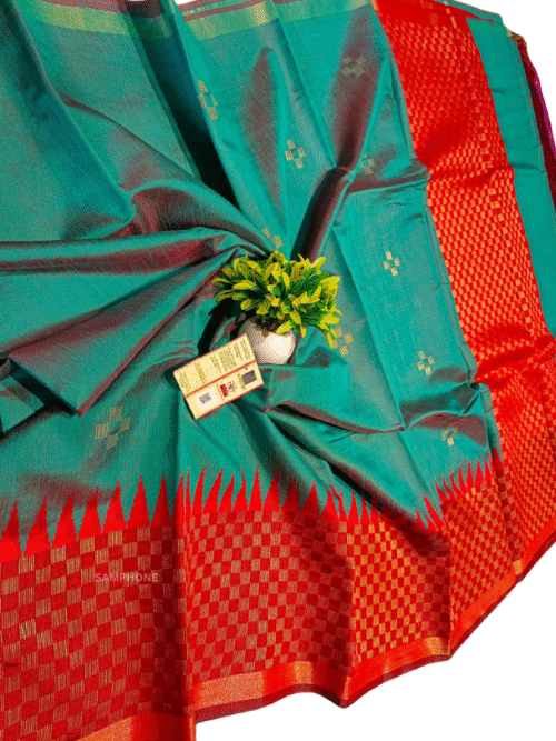 Pure Raw Silk All Over Border Zari Khapa Temple Border Saree